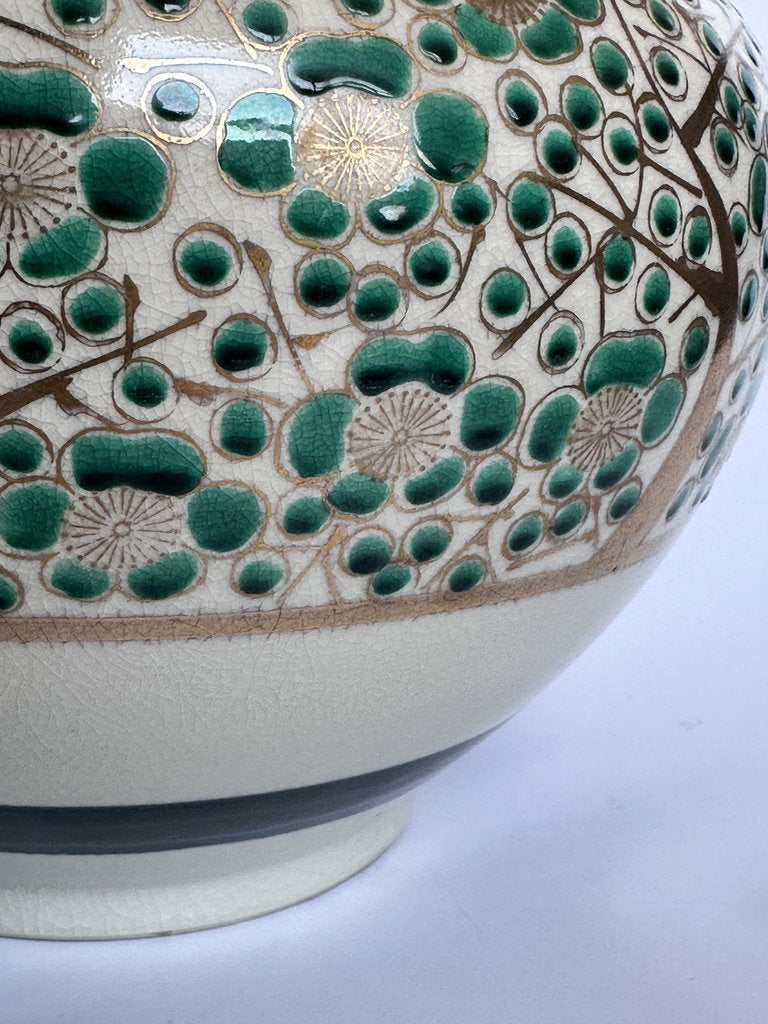 Vintage Kutani Vase, Japanese Plum Blossom Ceramic, Moriage Gold Gilt Ikebana Vessel