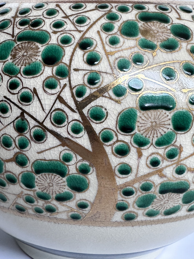 Vintage Kutani Vase, Japanese Plum Blossom Ceramic, Moriage Gold Gilt Ikebana Vessel