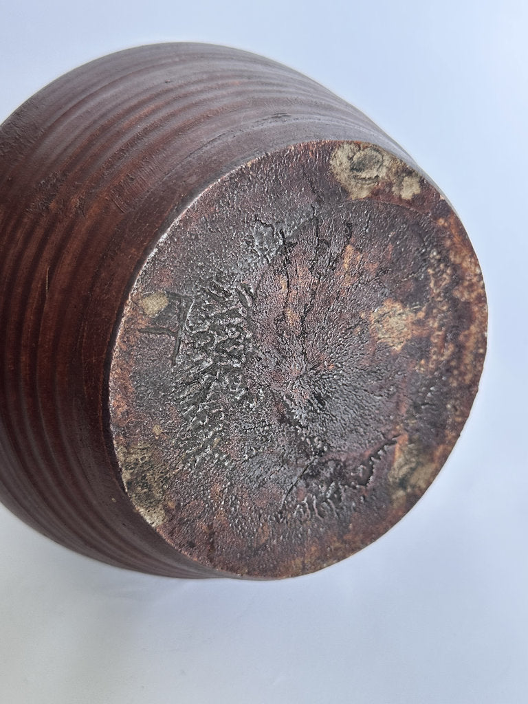 Vintage Bizen Ware Vase, Japanese Seven Lucky Gods Relief, Wood-Fired Ceramic