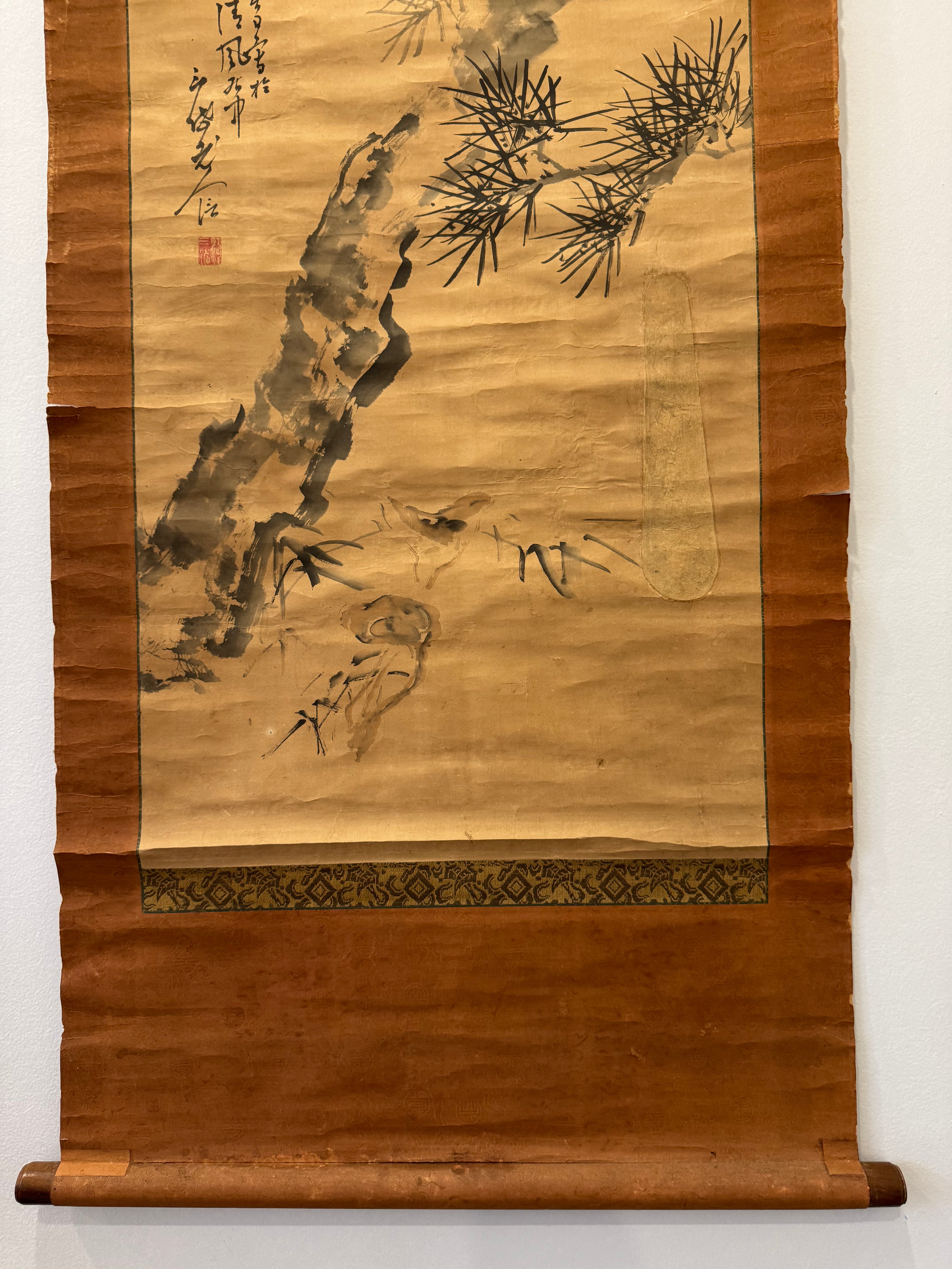 Antique Japanese Pine Tree Hanging Scroll – Edo Meiji Nanga Literati Ink Painting Kakemono