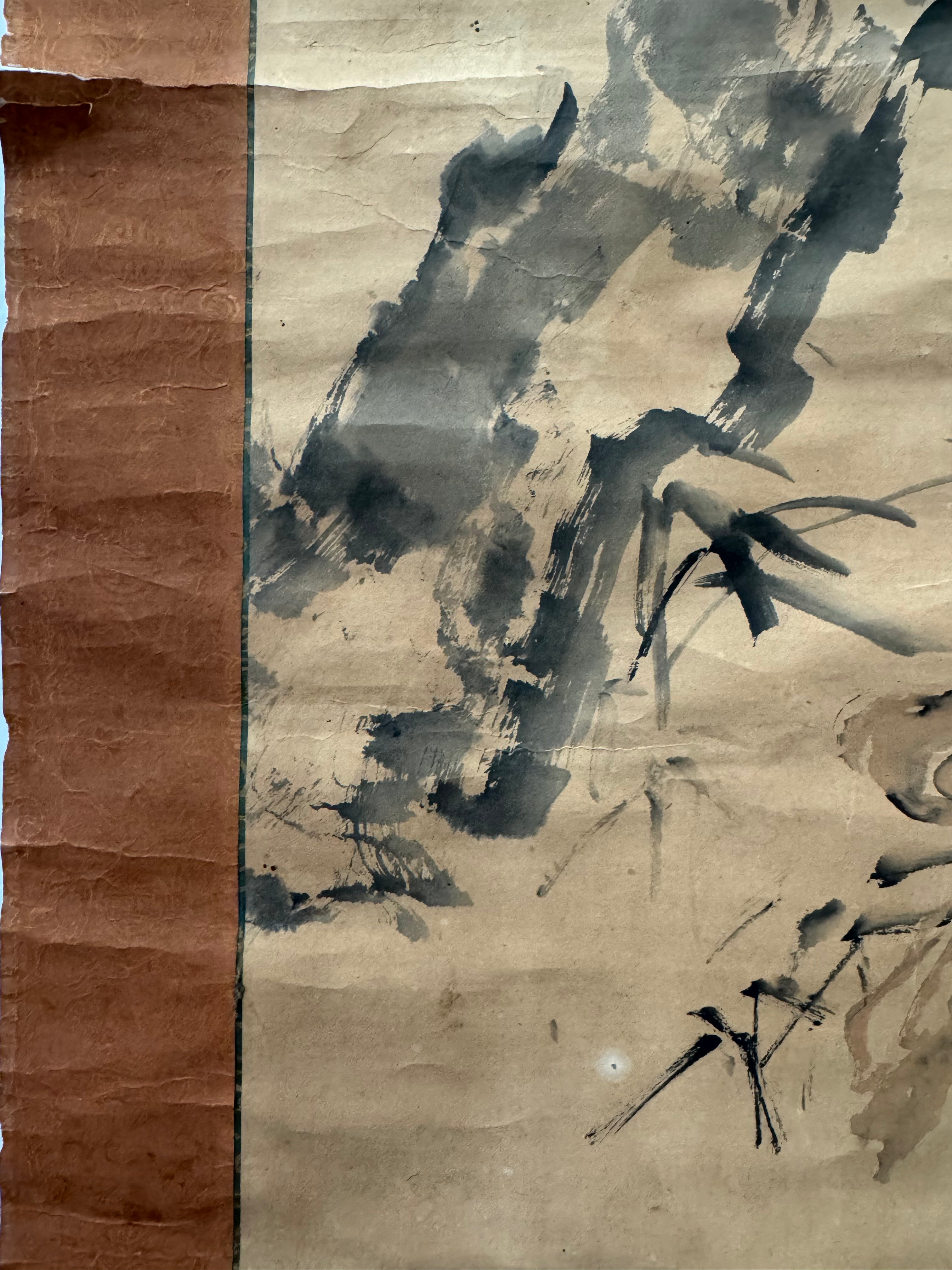 Antique Japanese Pine Tree Hanging Scroll – Edo Meiji Nanga Literati Ink Painting Kakemono
