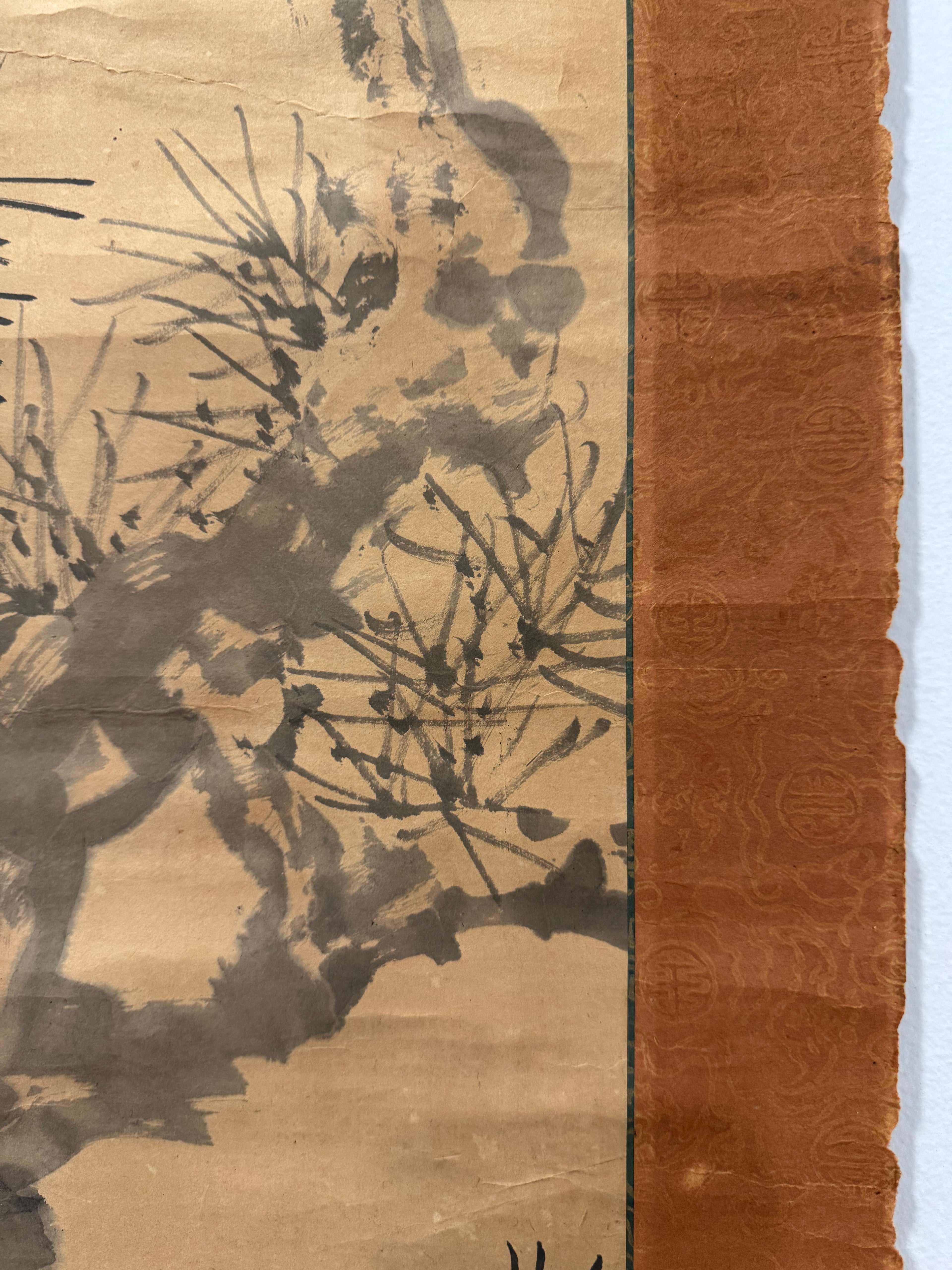 Antique Japanese Pine Tree Hanging Scroll – Edo Meiji Nanga Literati Ink Painting Kakemono