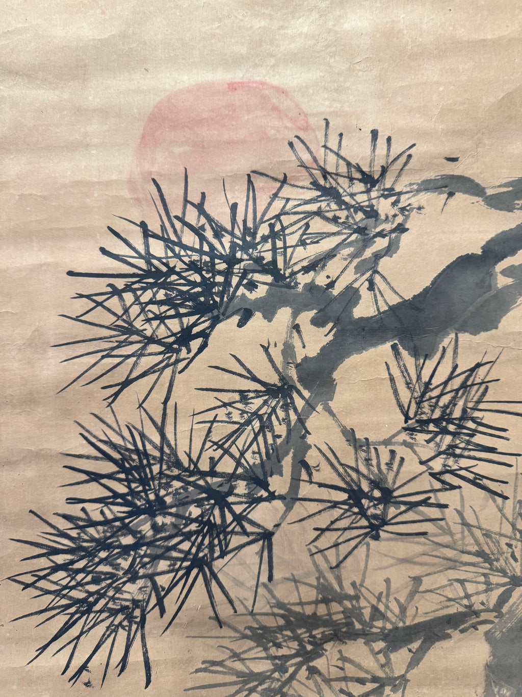 Antique Japanese Pine Tree Hanging Scroll – Edo Meiji Nanga Literati Ink Painting Kakemono