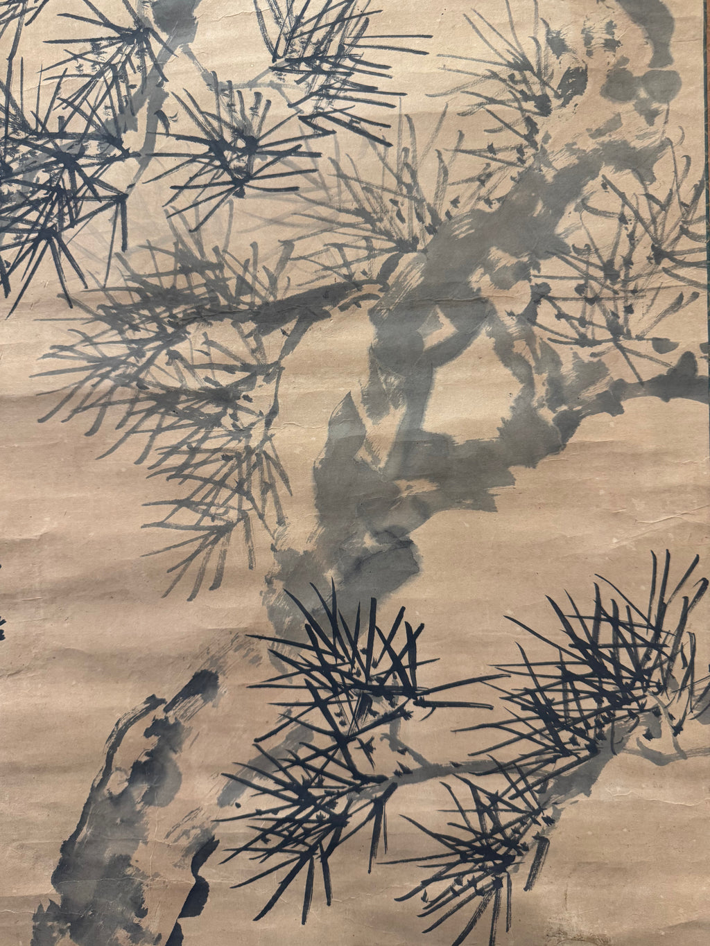 Antique Japanese Pine Tree Hanging Scroll – Edo Meiji Nanga Literati Ink Painting Kakemono