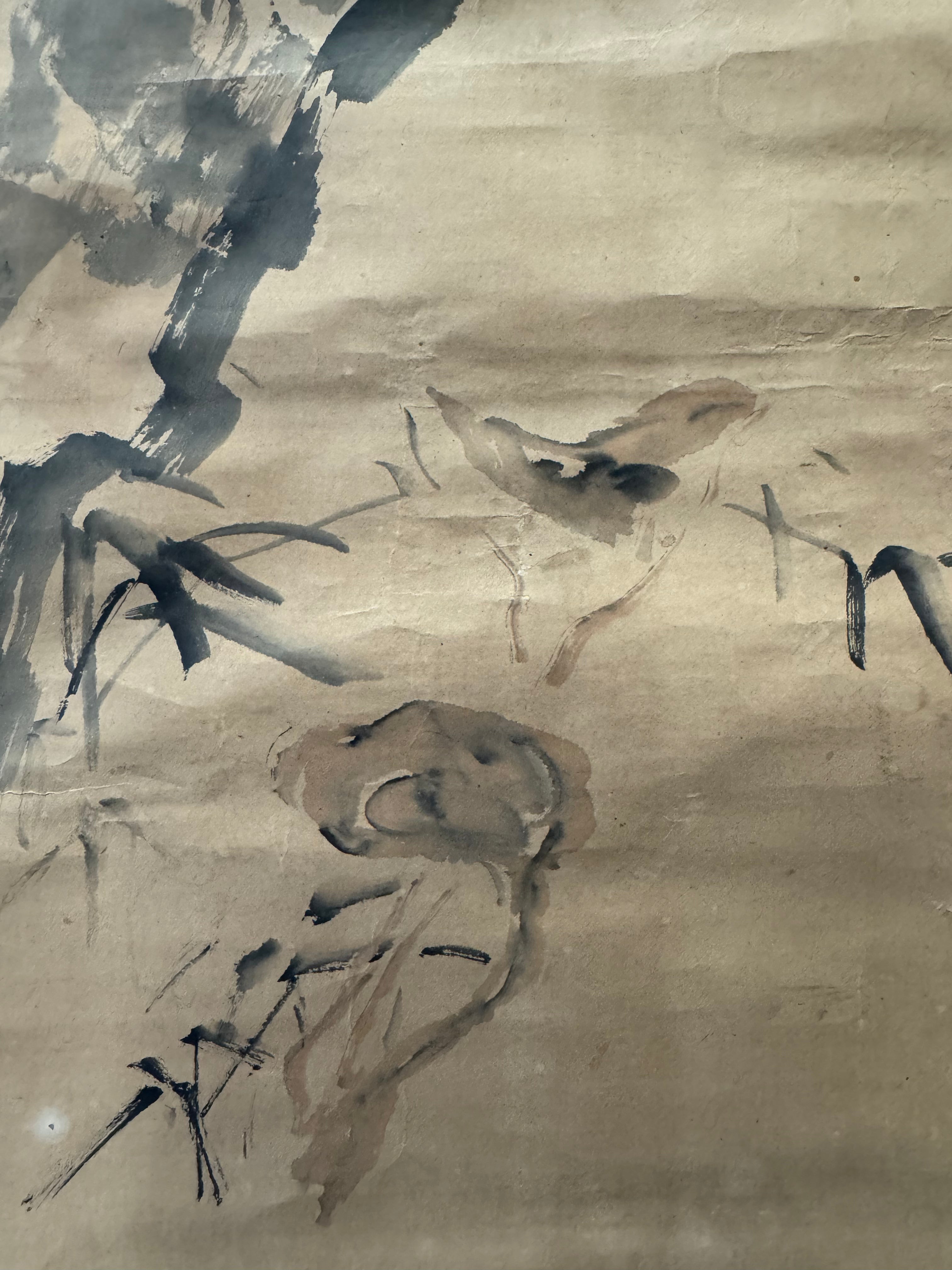 Antique Japanese Pine Tree Hanging Scroll – Edo Meiji Nanga Literati Ink Painting Kakemono