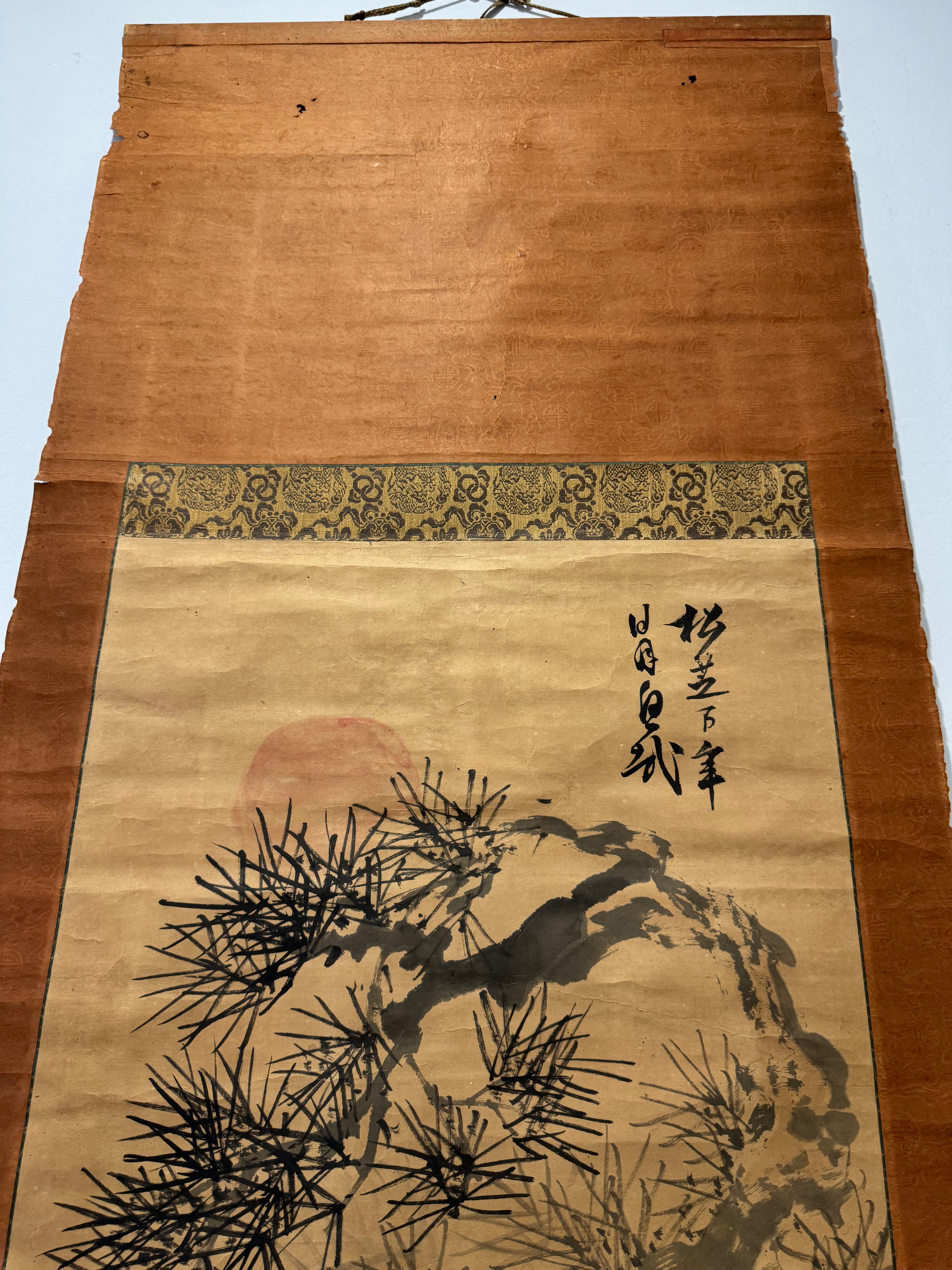 Antique Japanese Pine Tree Hanging Scroll – Edo Meiji Nanga Literati Ink Painting Kakemono