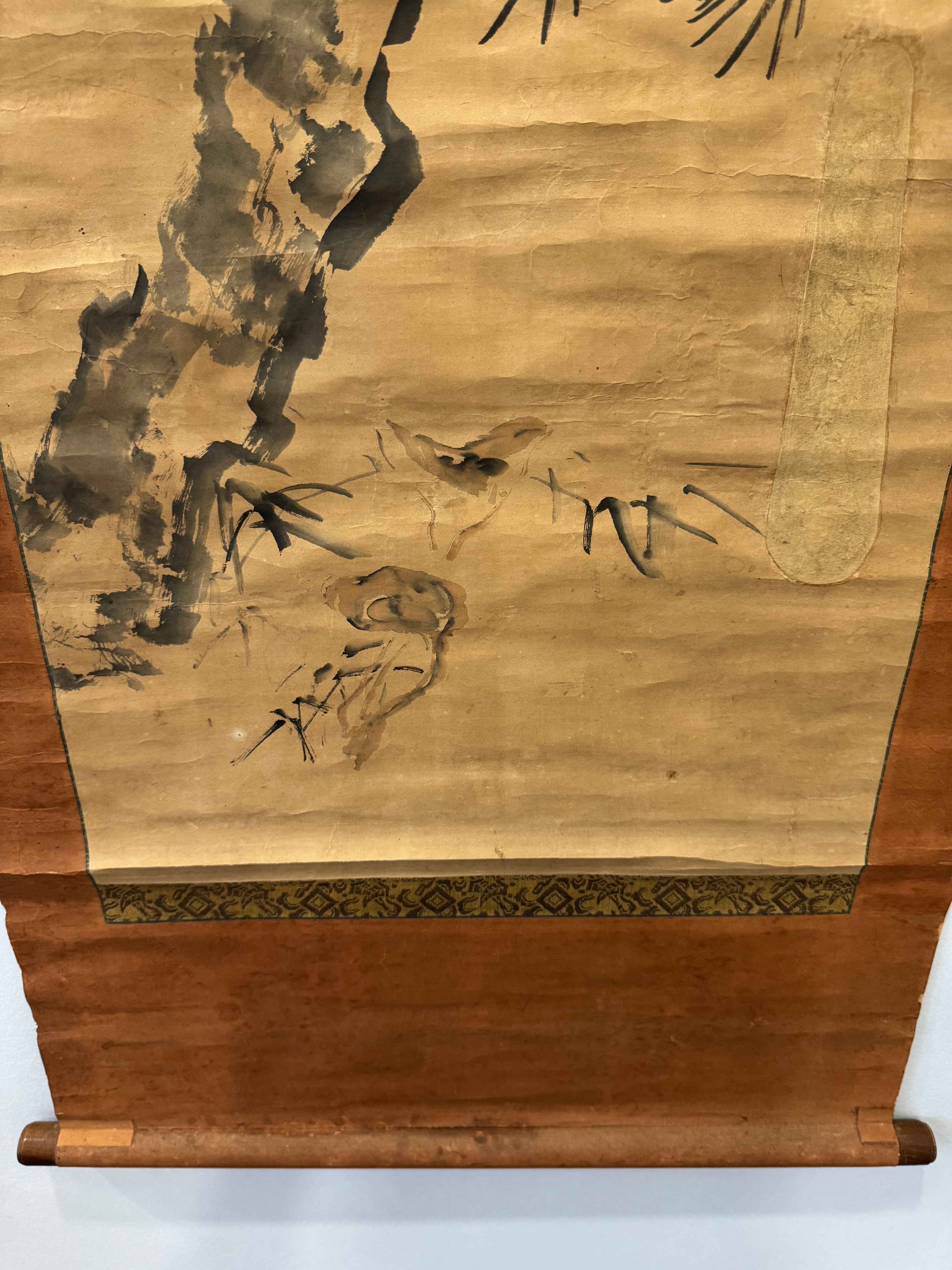 Antique Japanese Pine Tree Hanging Scroll – Edo Meiji Nanga Literati Ink Painting Kakemono