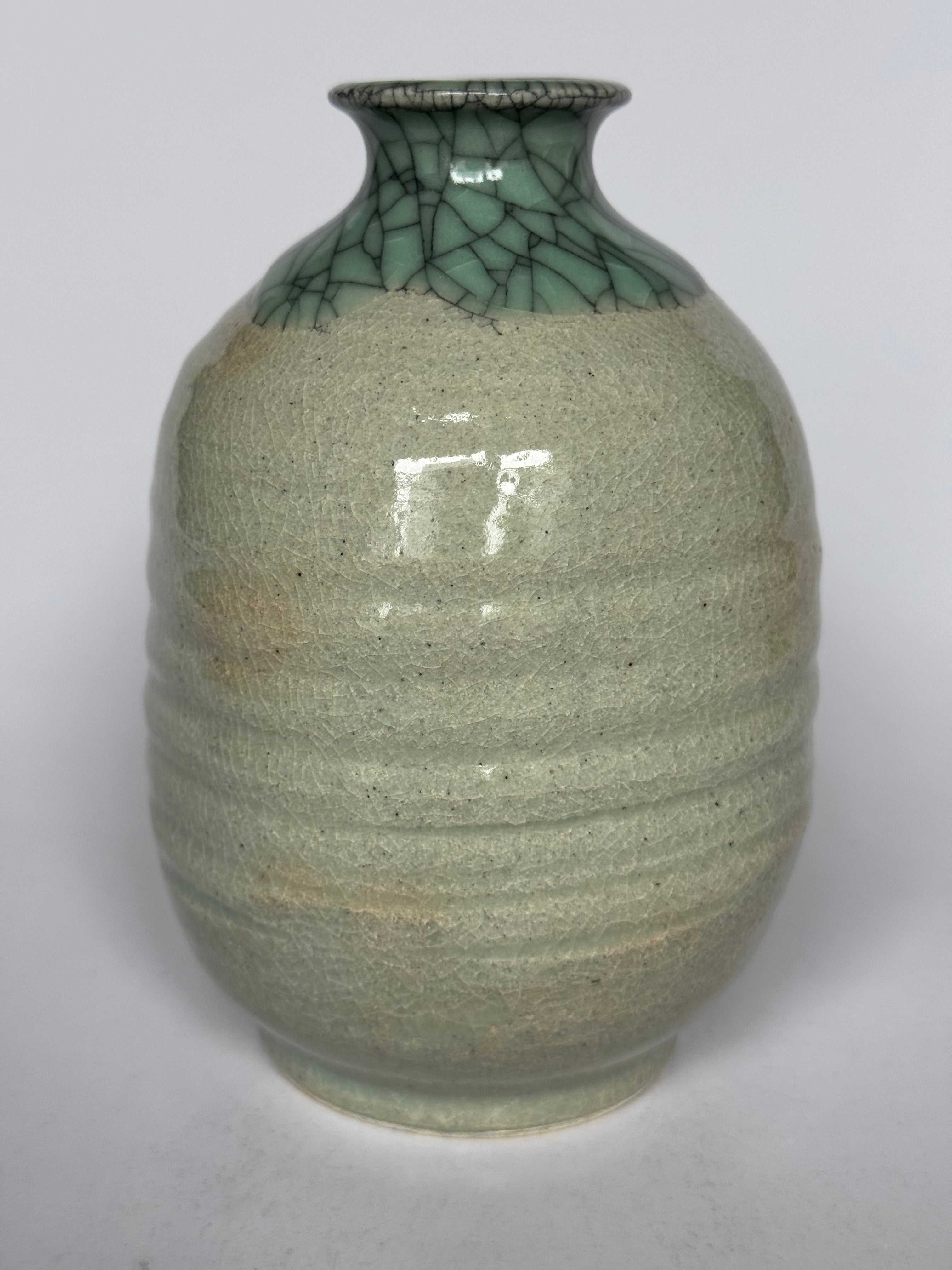 Vintage Soma Yaki Horse Vase with Original Tomobako – Crackle Glaze Japanese Pottery