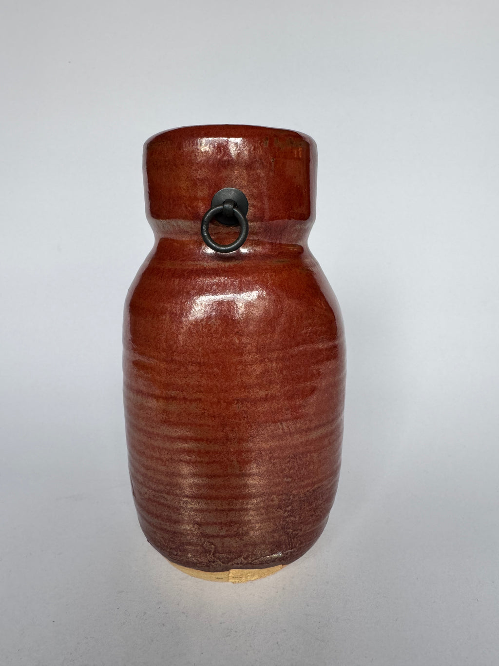 Small Japanese Rustic Ceramic Vase – Handmade Horse Motif Brown Red Glaze