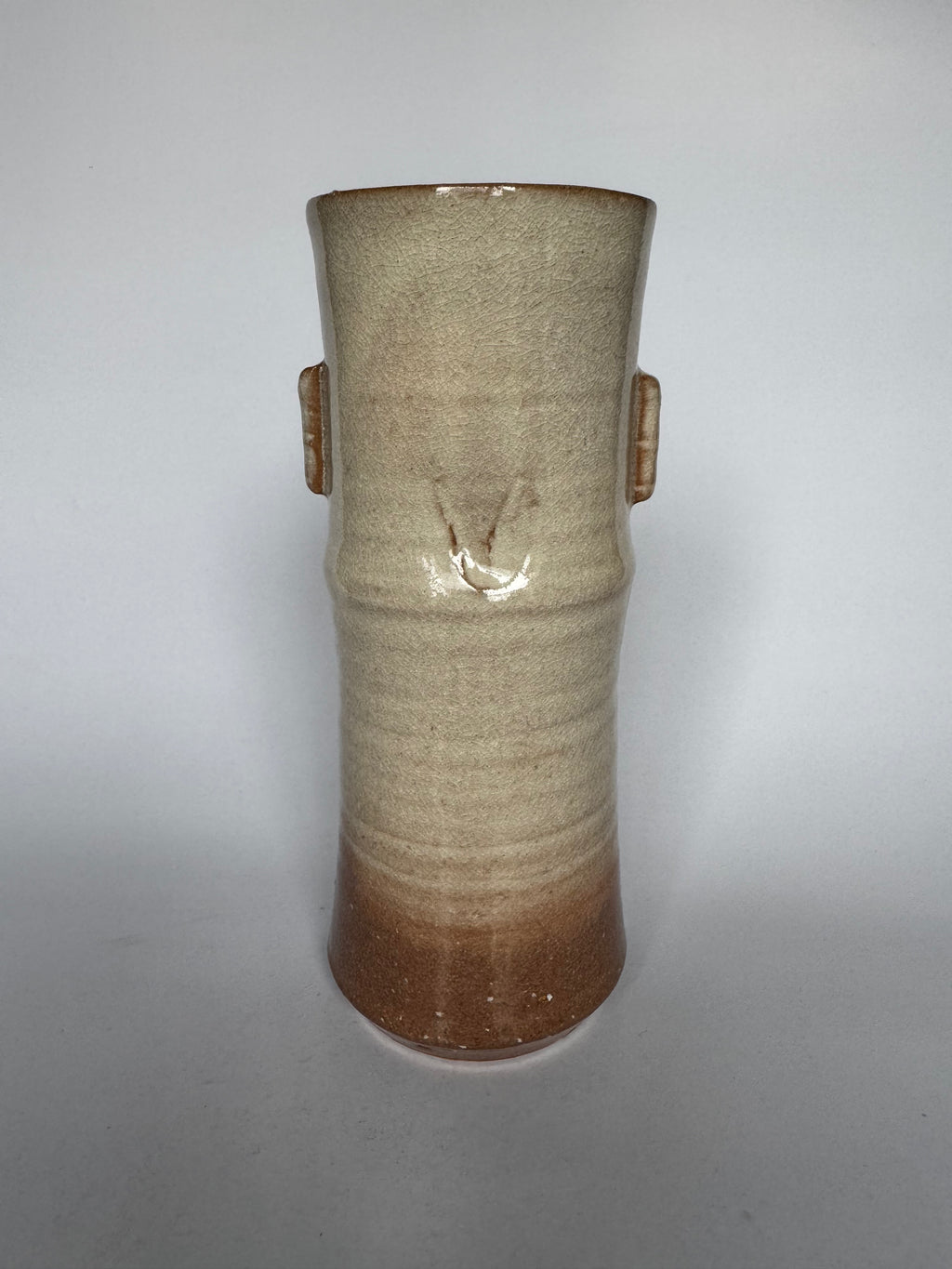Japanese Ikebana Bamboo Form Vase – Handmade Rustic Ceramic with Original Tomobako
