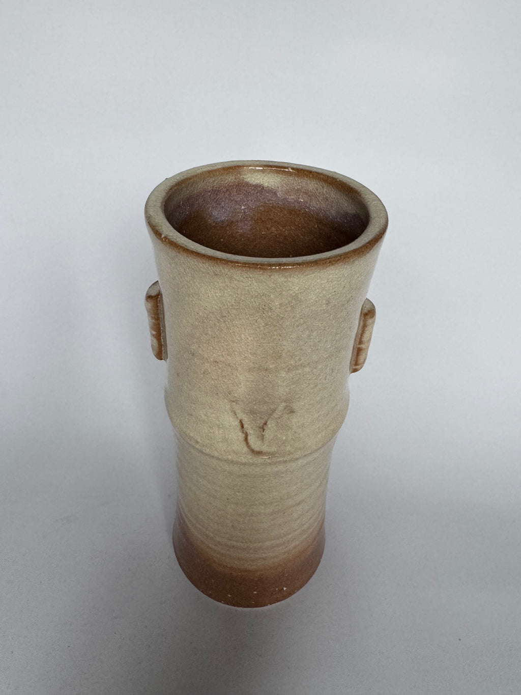 Japanese Ikebana Bamboo Form Vase – Handmade Rustic Ceramic with Original Tomobako