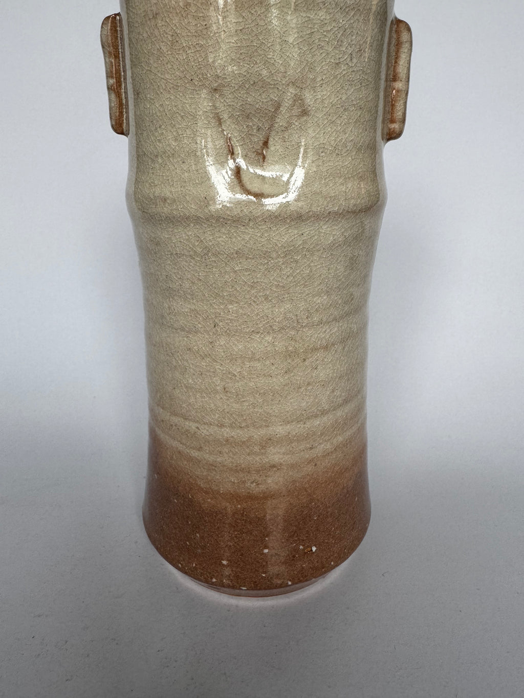 Japanese Ikebana Bamboo Form Vase – Handmade Rustic Ceramic with Original Tomobako