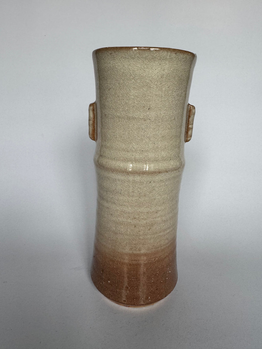 Japanese Ikebana Bamboo Form Vase – Handmade Rustic Ceramic with Original Tomobako