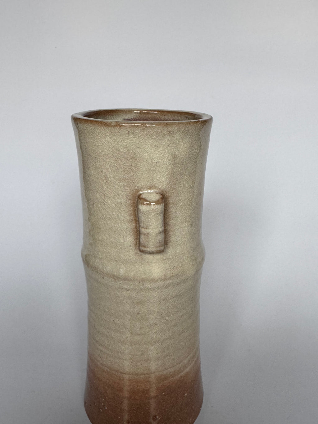 Japanese Ikebana Bamboo Form Vase – Handmade Rustic Ceramic with Original Tomobako