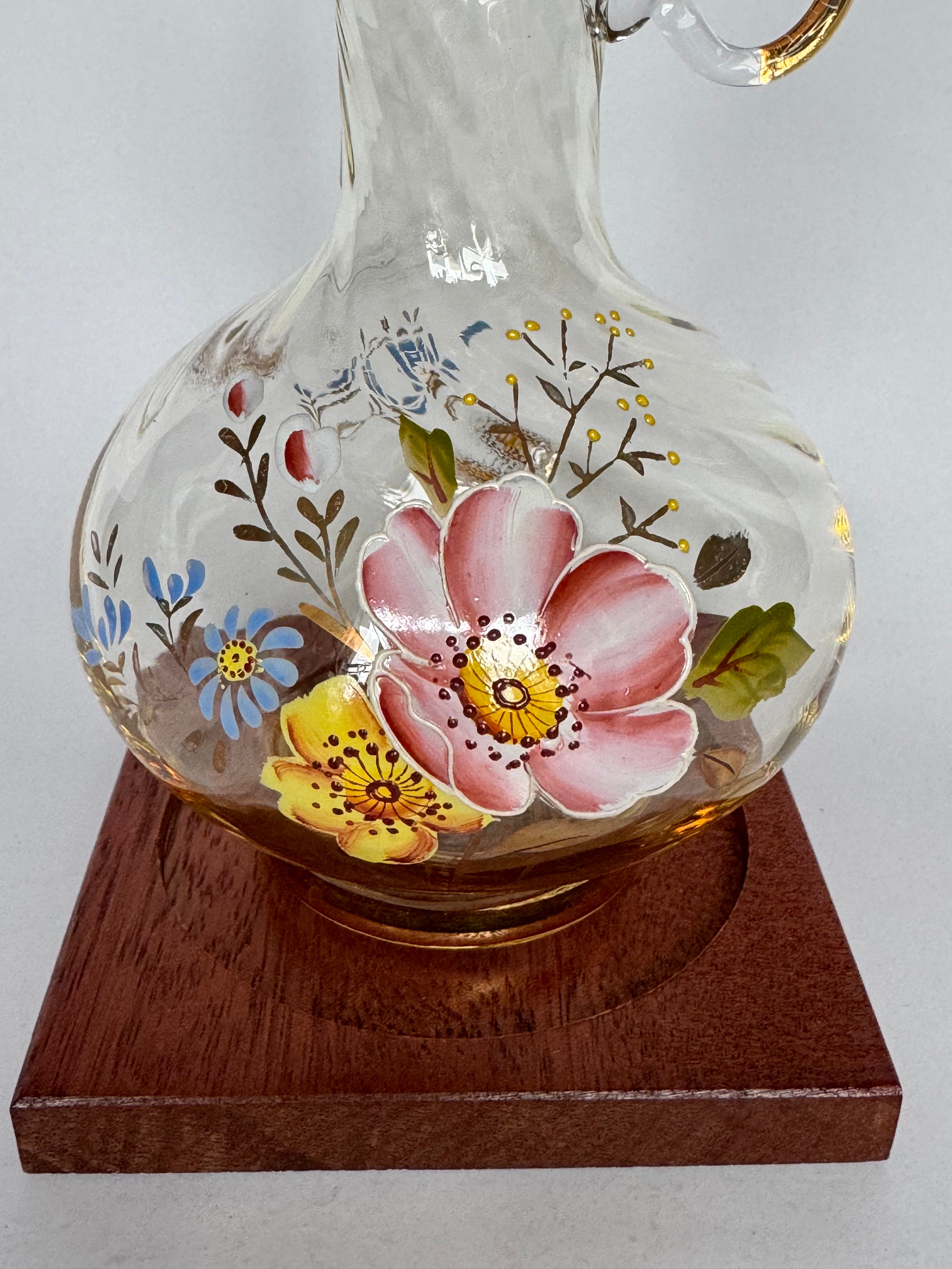 Small Hand Painted Glass Vase – Floral Bud Vase with Gold Rim Decorative Bottle