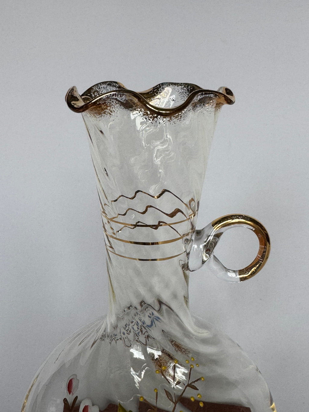 Small Hand Painted Glass Vase – Floral Bud Vase with Gold Rim Decorative Bottle