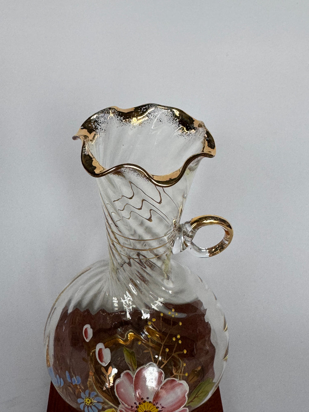 Small Hand Painted Glass Vase – Floral Bud Vase with Gold Rim Decorative Bottle