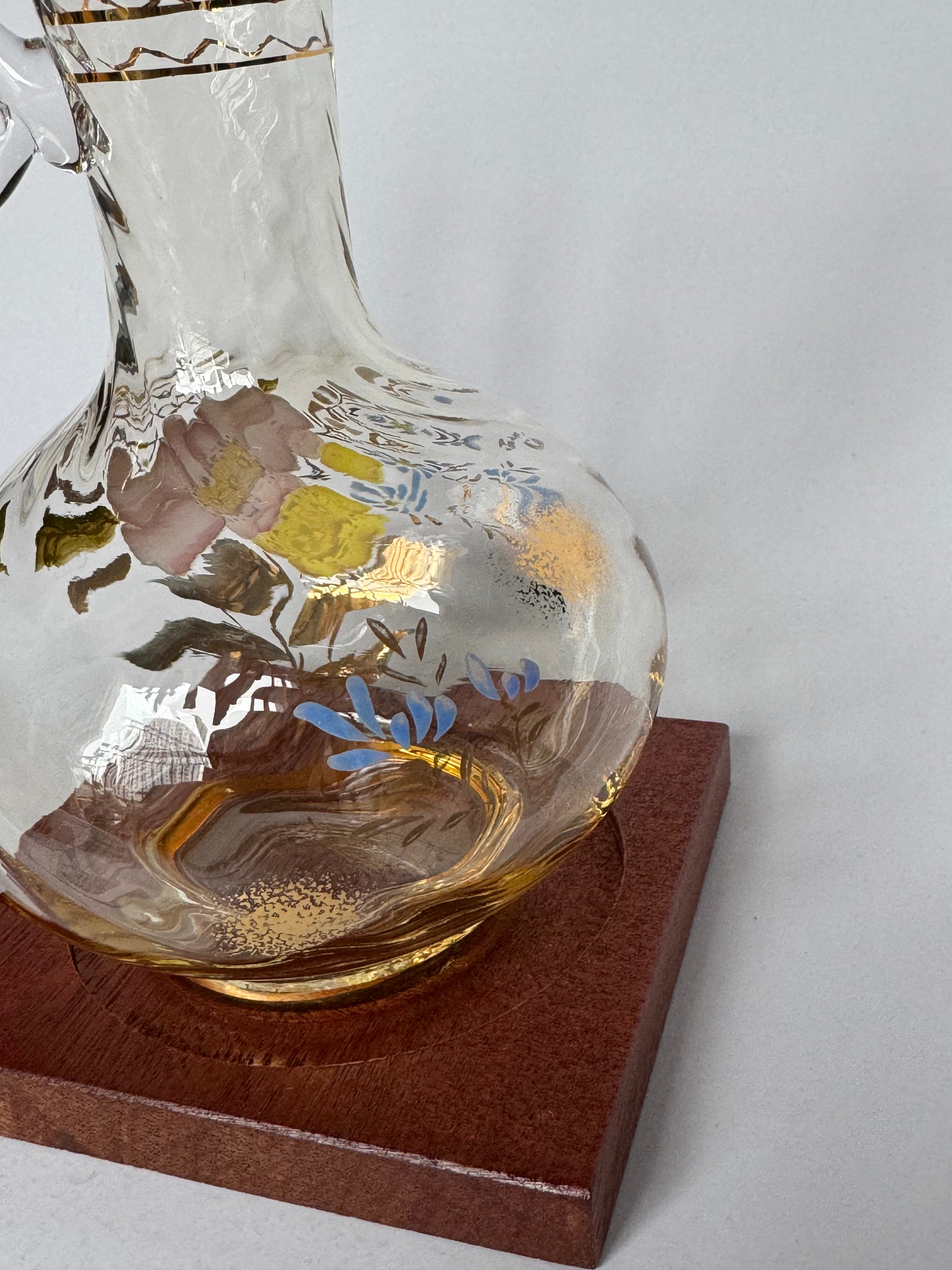 Small Hand Painted Glass Vase – Floral Bud Vase with Gold Rim Decorative Bottle