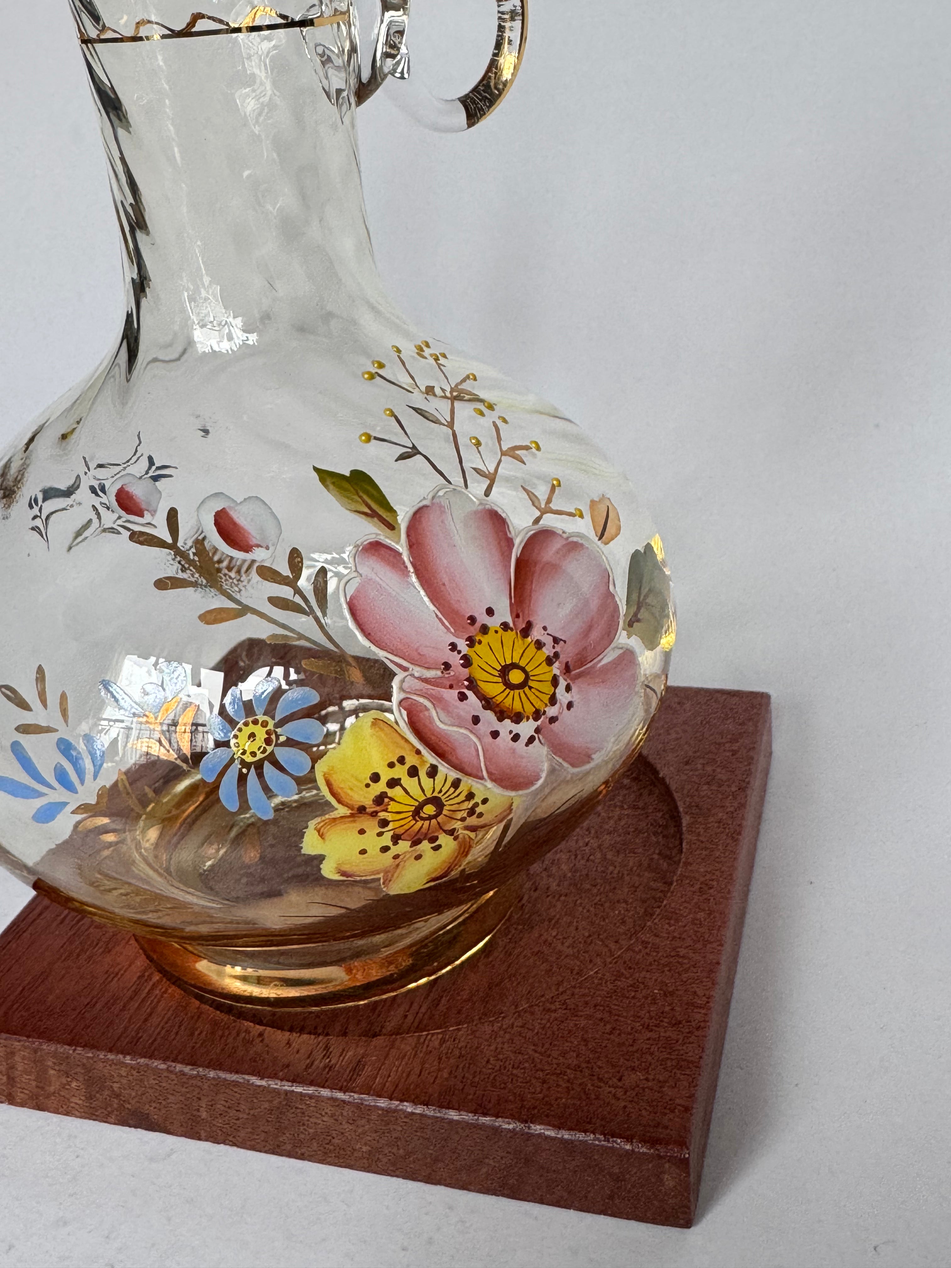Small Hand Painted Glass Vase – Floral Bud Vase with Gold Rim Decorative Bottle