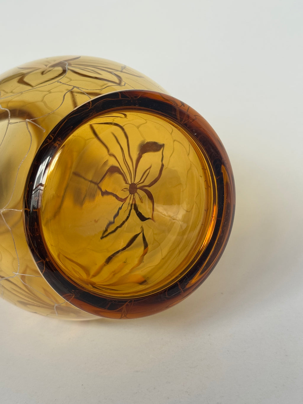 Bohemia Small Decorative Glass Vase – Czech Floral Etched Amber Crystal