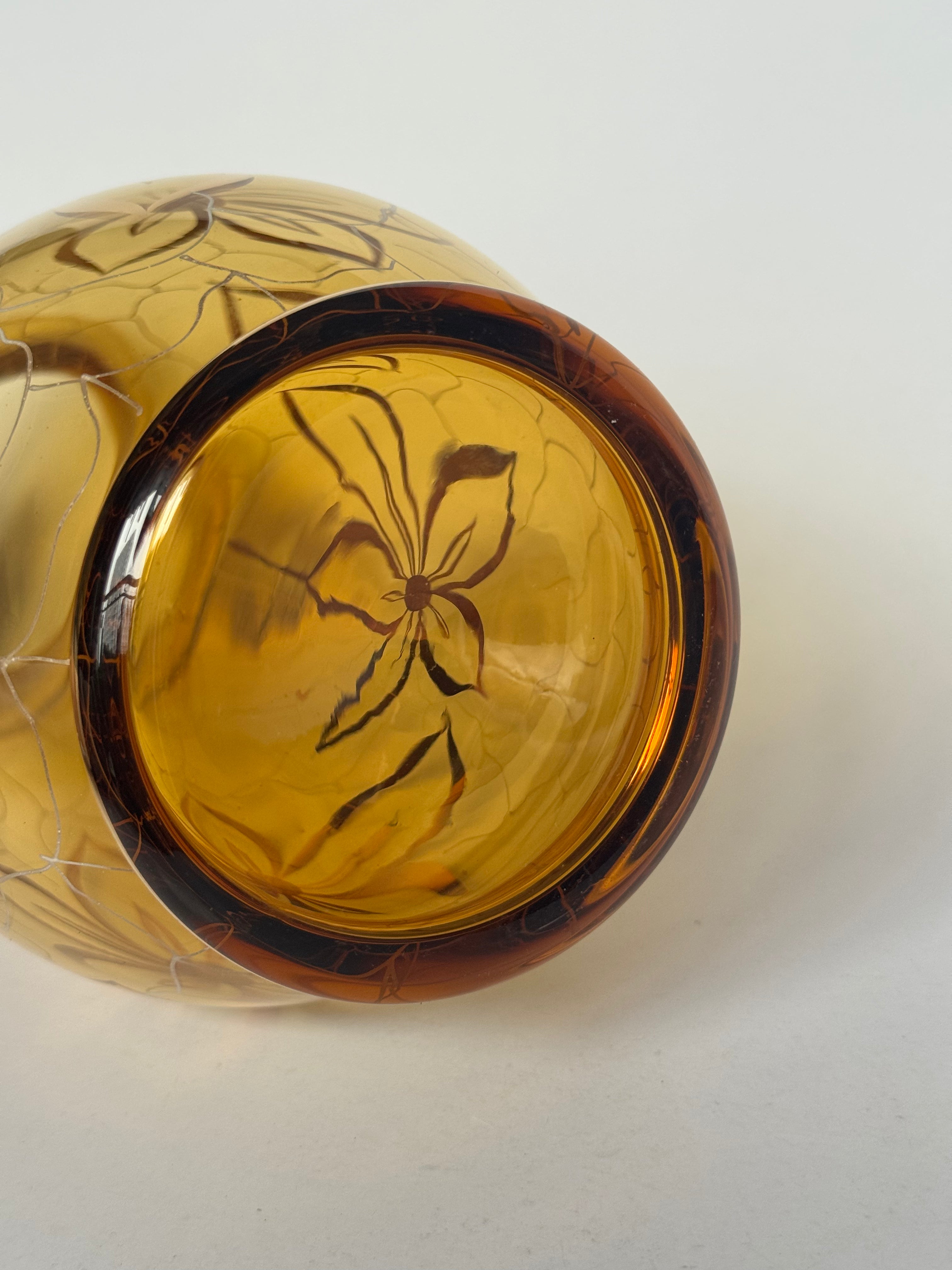 Bohemia Small Decorative Glass Vase – Czech Floral Etched Amber Crystal