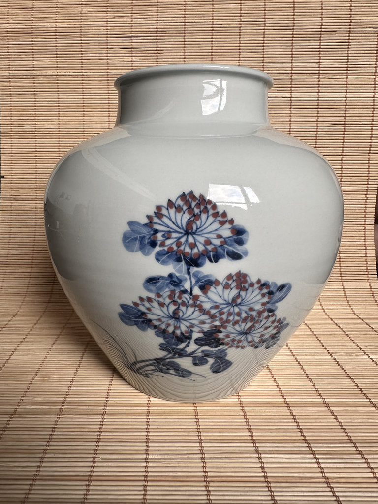 Vintage Japanese Blue and White Porcelain Vase, Four Gentlemen Motif