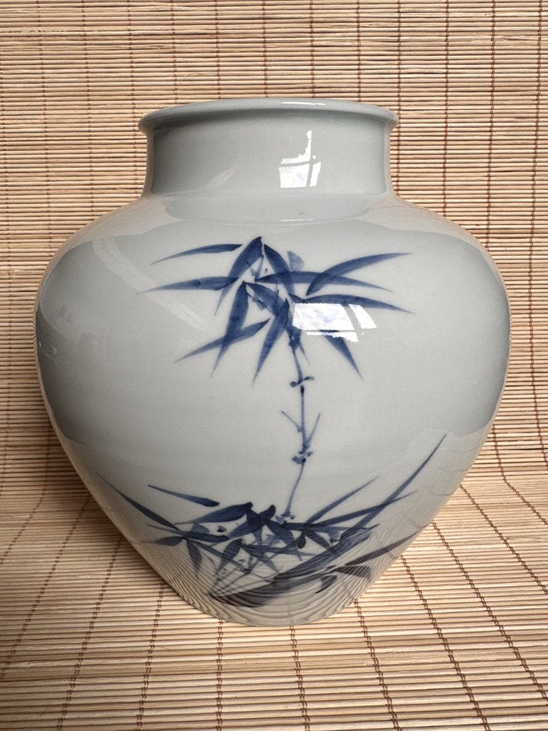 Vintage Japanese Blue and White Porcelain Vase, Four Gentlemen Motif