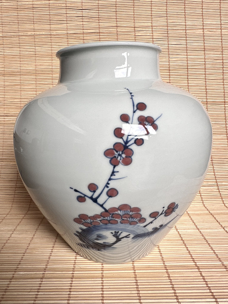 Vintage Japanese Blue and White Porcelain Vase, Four Gentlemen Motif
