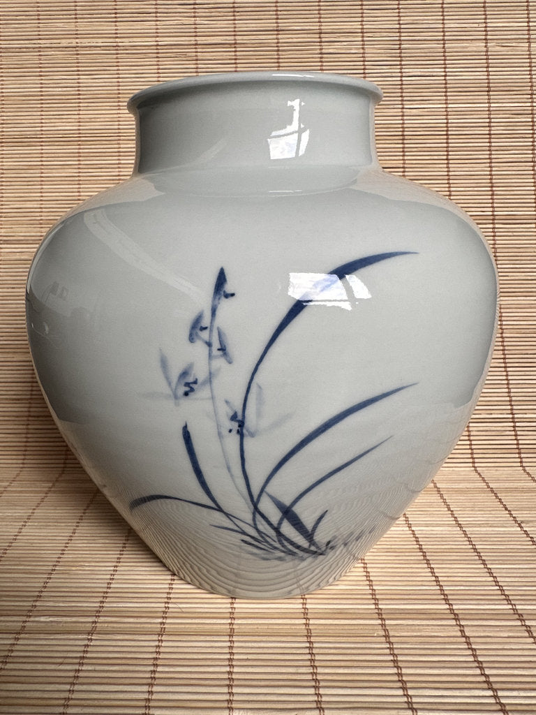 Vintage Japanese Blue and White Porcelain Vase, Four Gentlemen Motif