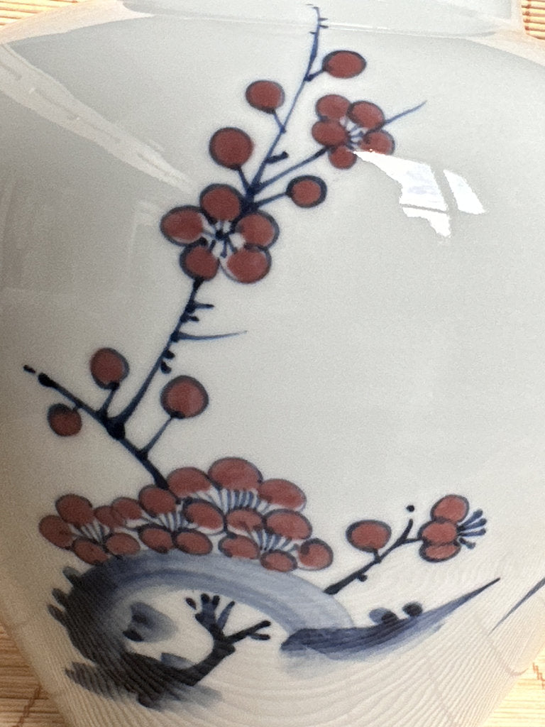 Vintage Japanese Blue and White Porcelain Vase, Four Gentlemen Motif