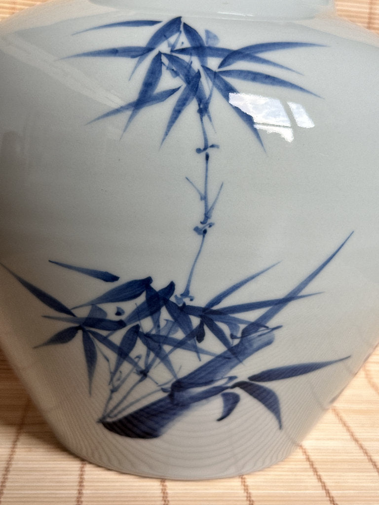 Vintage Japanese Blue and White Porcelain Vase, Four Gentlemen Motif