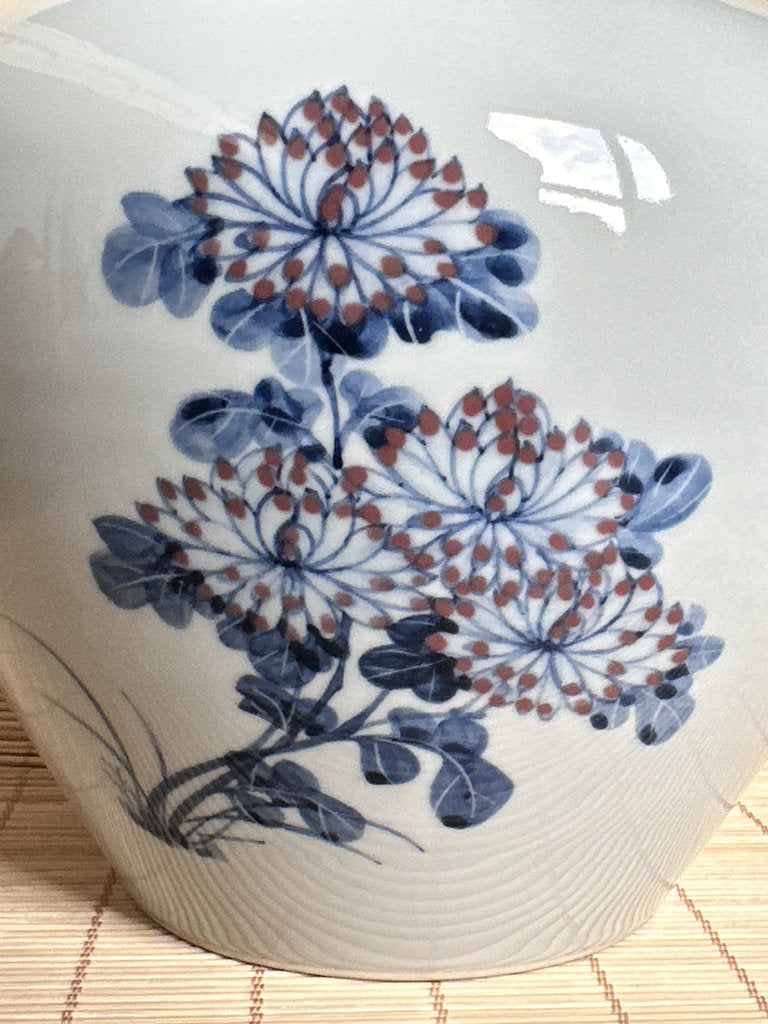 Vintage Japanese Blue and White Porcelain Vase, Four Gentlemen Motif