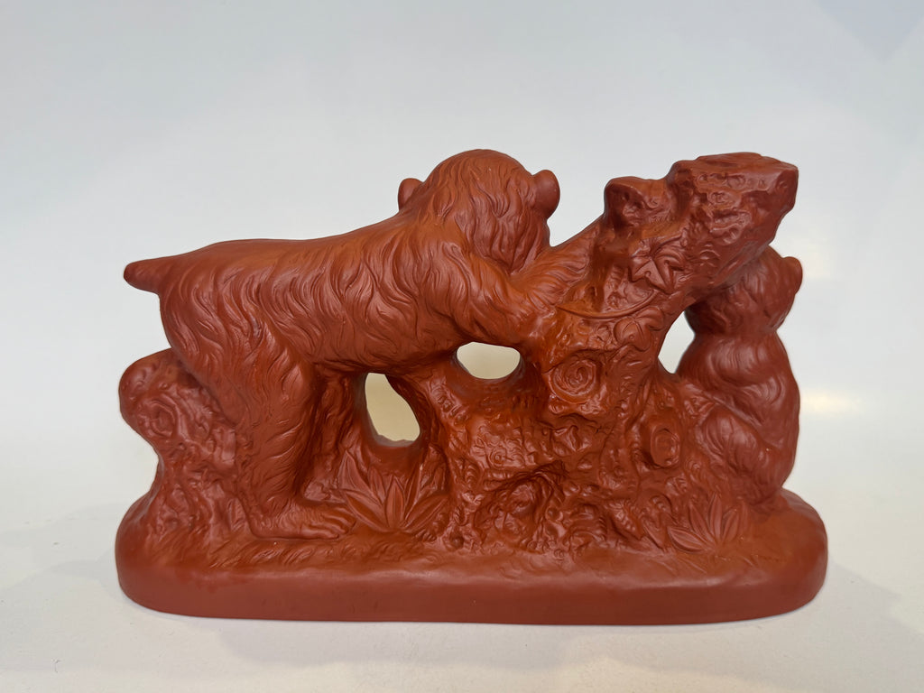 Japanese Ceramic Monkey Family Figurine – Handmade Red Clay Pottery Sculpture