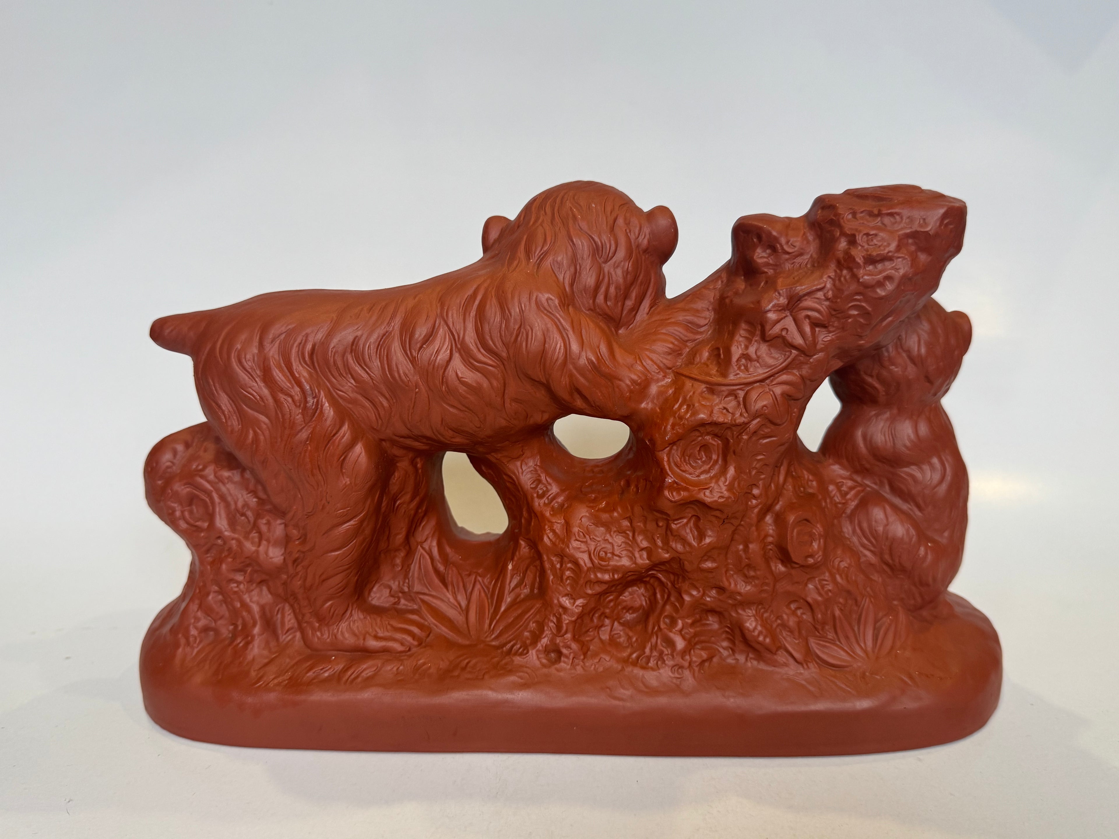 Japanese Ceramic Monkey Family Figurine – Handmade Red Clay Pottery Sculpture