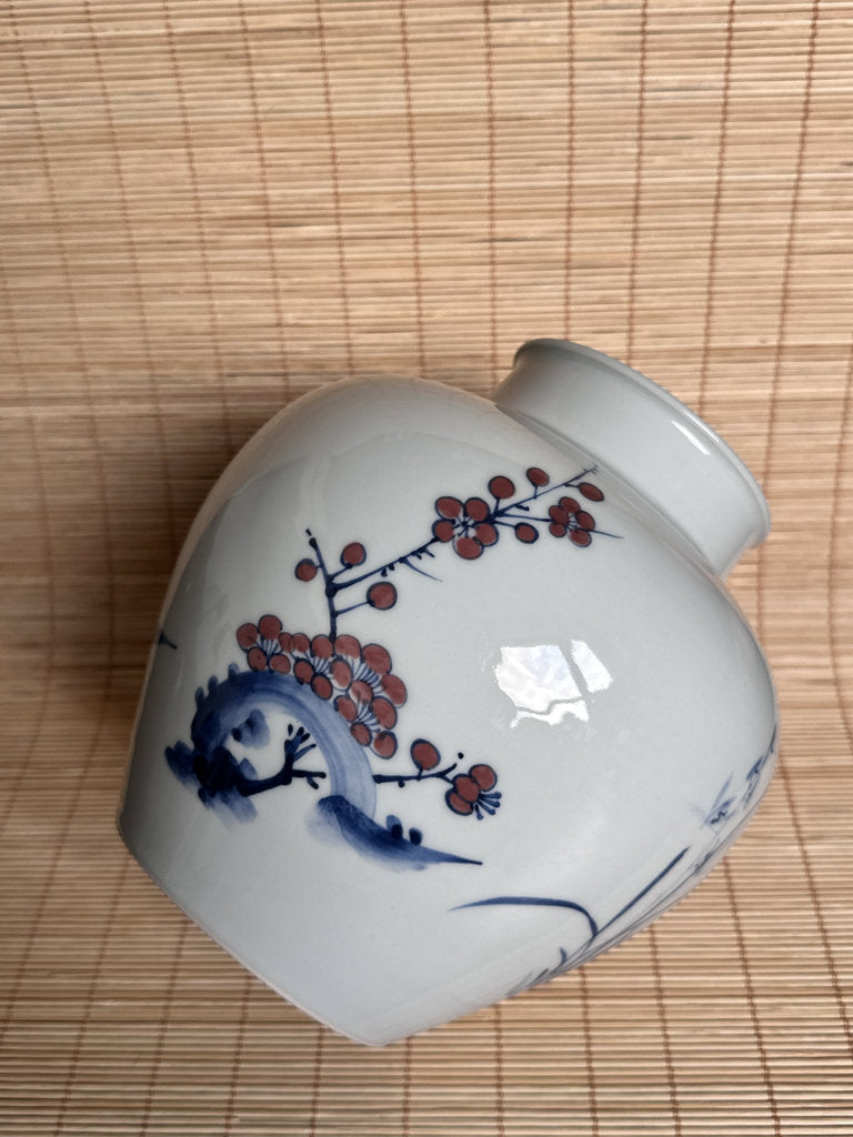 Vintage Japanese Blue and White Porcelain Vase, Four Gentlemen Motif