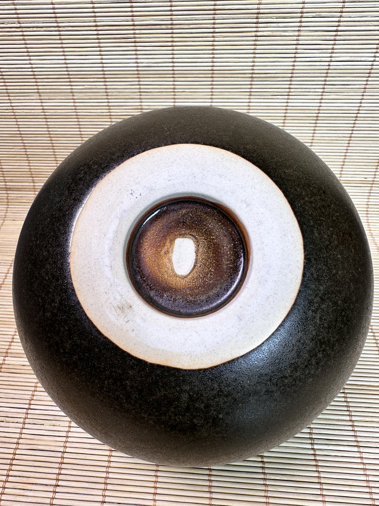 Pair of Modern Ceramic Bottle Vases, Black and Green Glaze, Small Neck Design