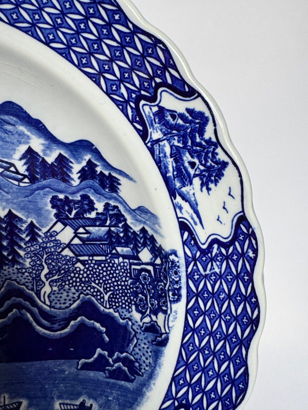 Arita Blue Glaze Scenic Plate – Hand-Painted Japanese Ceramic Art