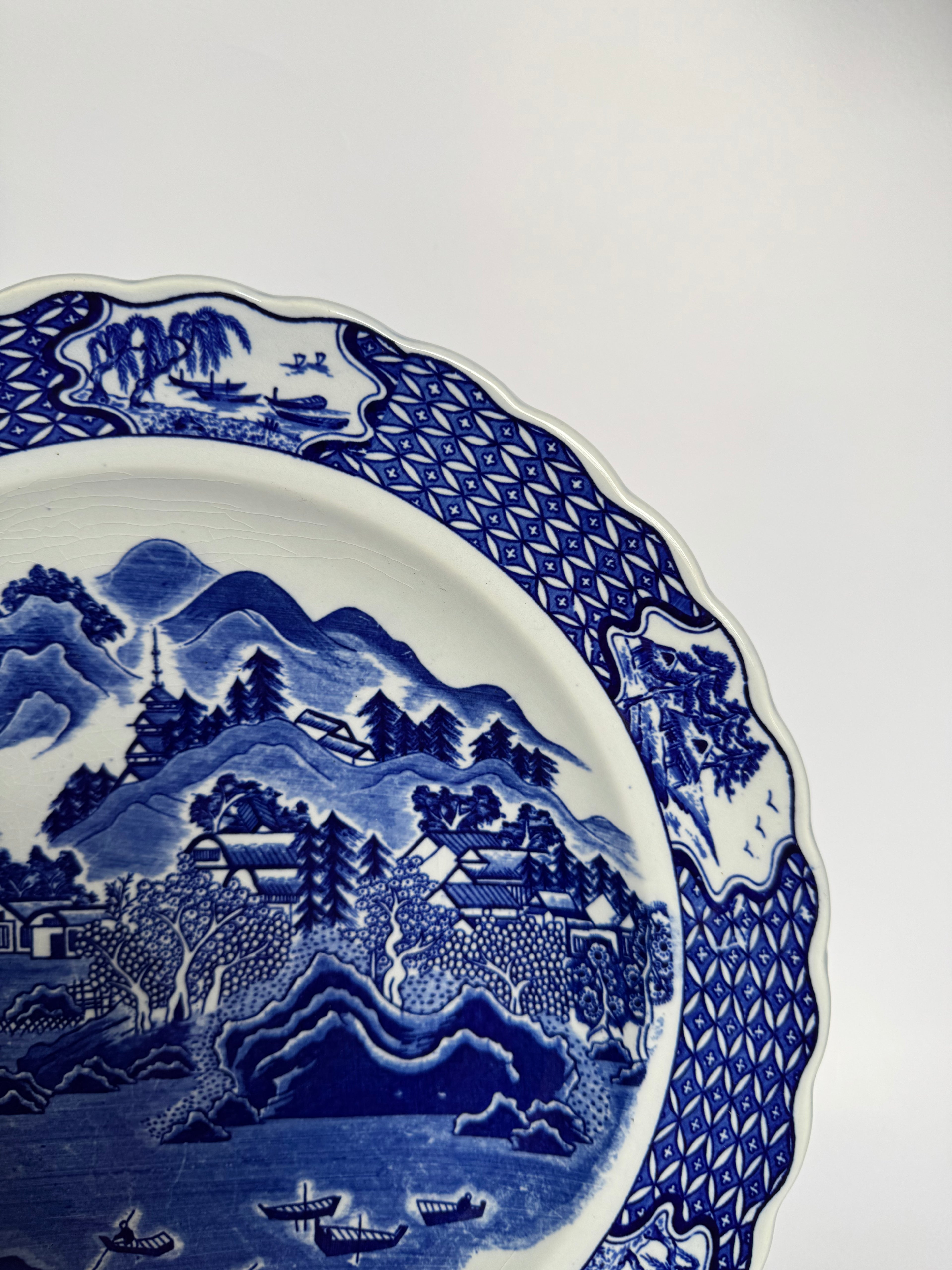 Arita Blue Glaze Scenic Plate – Hand-Painted Japanese Ceramic Art