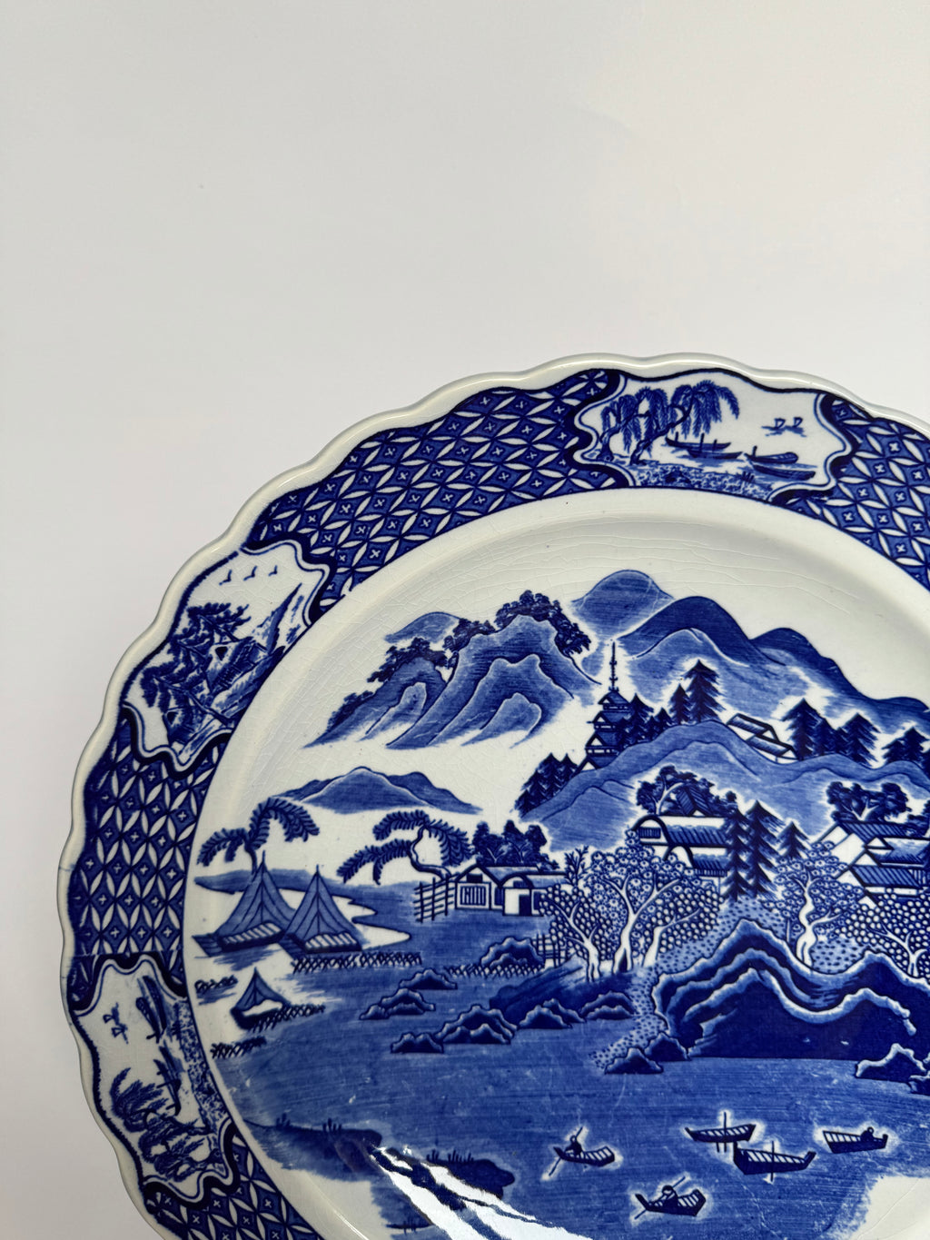 Arita Blue Glaze Scenic Plate – Hand-Painted Japanese Ceramic Art