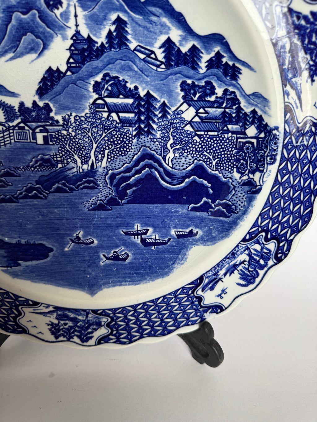 Arita Blue Glaze Scenic Plate – Hand-Painted Japanese Ceramic Art