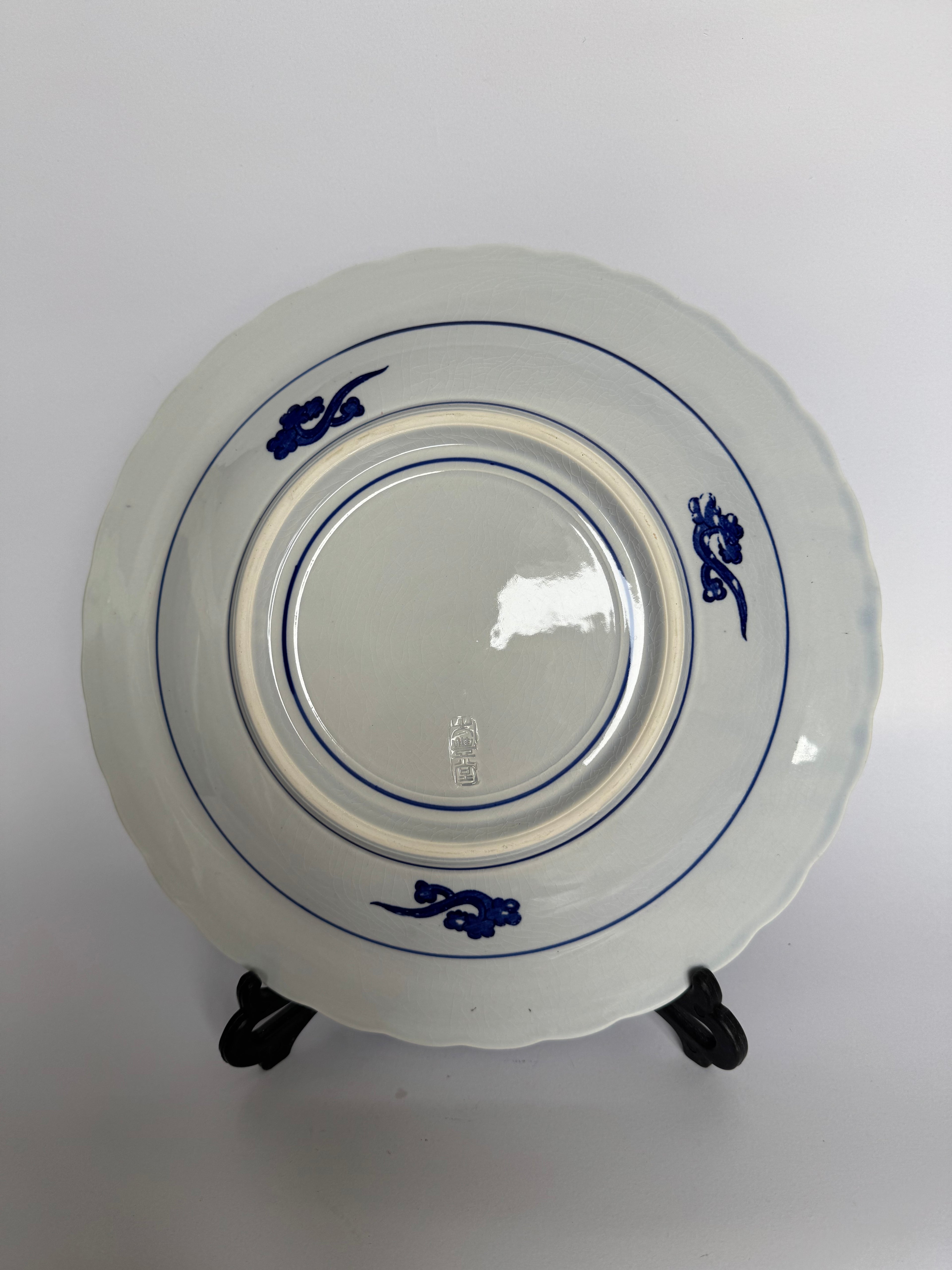 Arita Blue Glaze Scenic Plate – Hand-Painted Japanese Ceramic Art