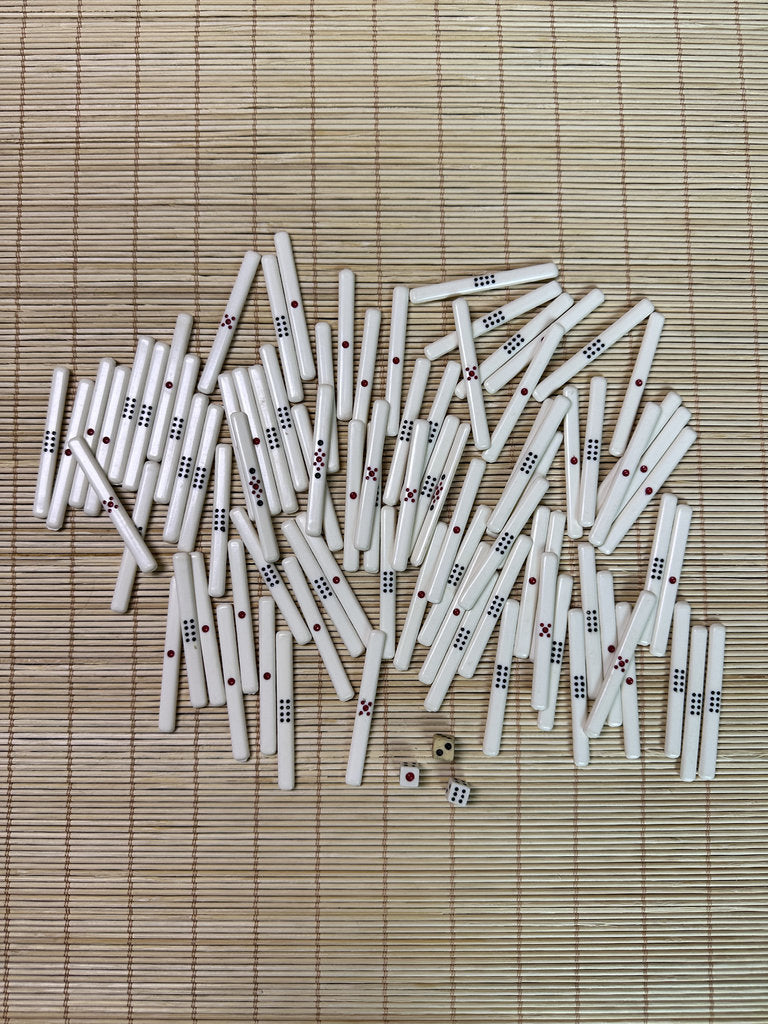 Vintage Japanese Mahjong Set, Hand-Carved Bone Tiles, Display Collectible