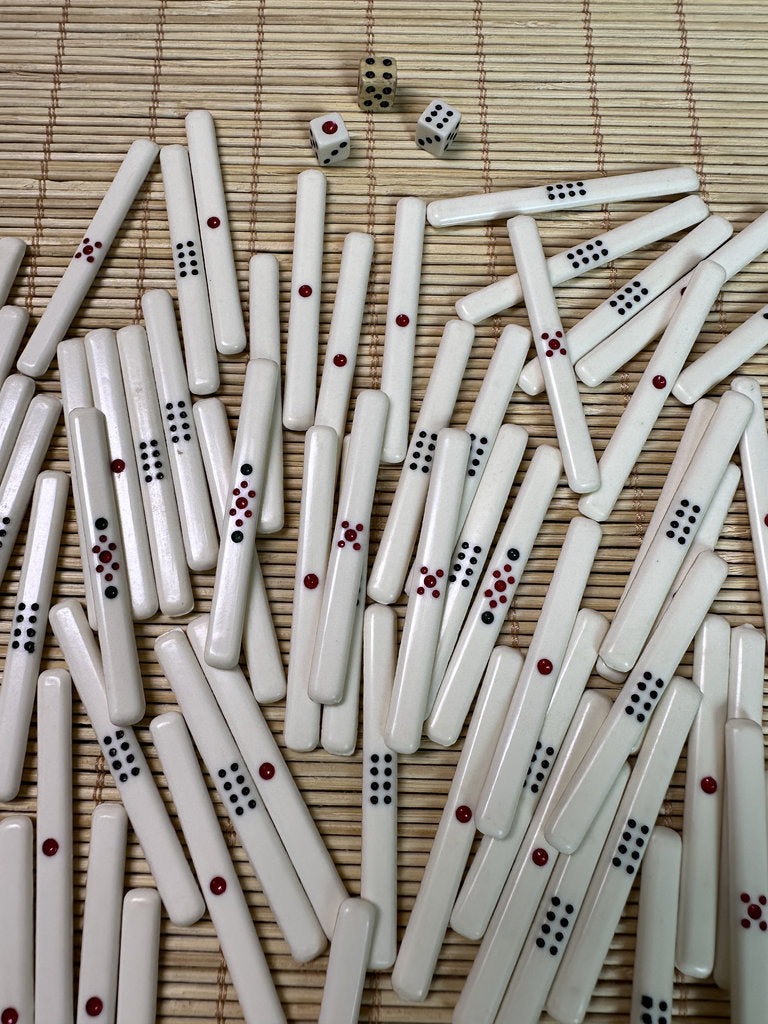 Vintage Japanese Mahjong Set, Hand-Carved Bone Tiles, Display Collectible