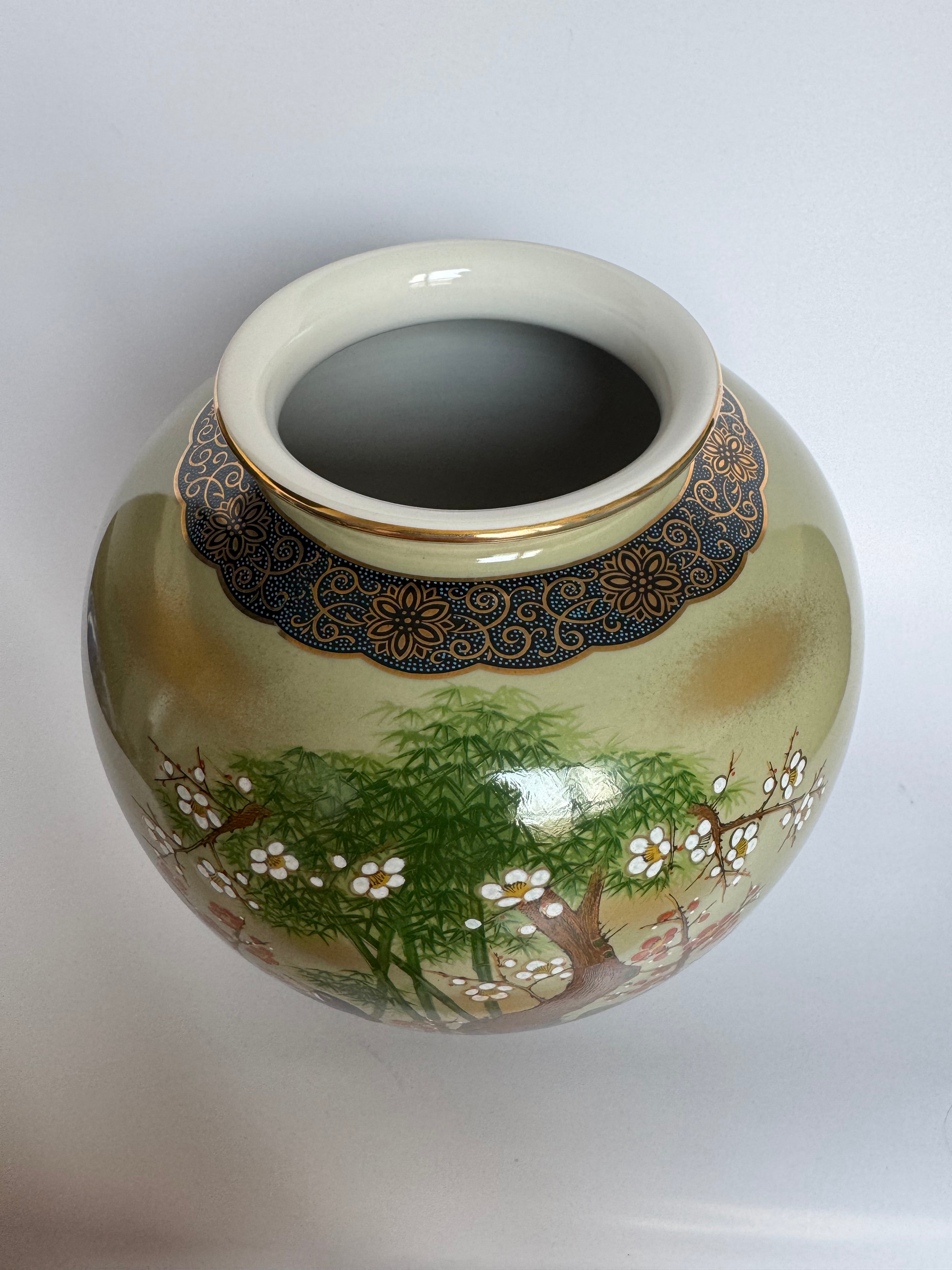 Kutani Hand Painted Vase with Bird & Four Seasons Flowers – Japanese Art Pottery