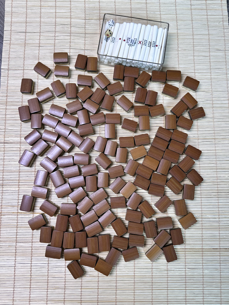 Vintage Japanese Mahjong Set, Hand-Carved Bone Tiles, Display Collectible