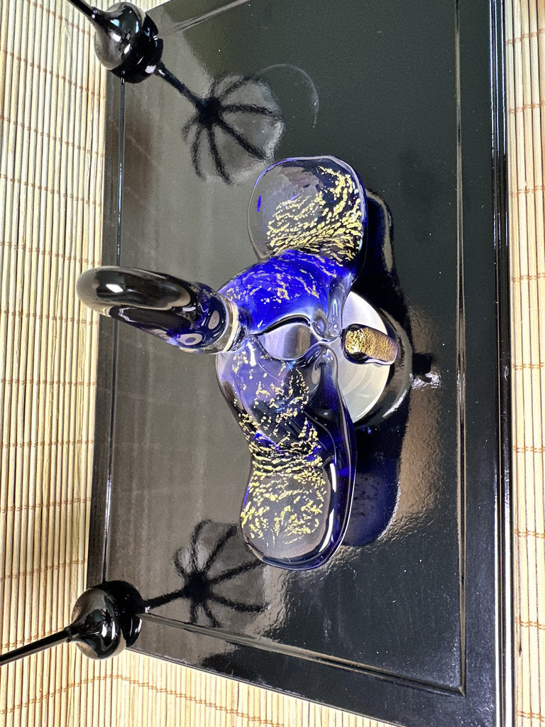 Pair of Japanese Gold Fleck Art Glass Bird Sculptures, King and Queen