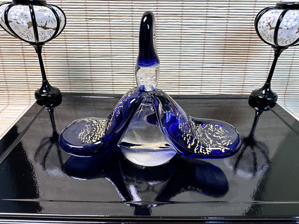 Pair of Japanese Gold Fleck Art Glass Bird Sculptures, King and Queen