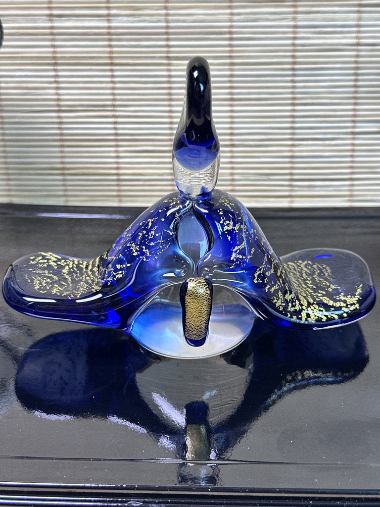 Pair of Japanese Gold Fleck Art Glass Bird Sculptures, King and Queen