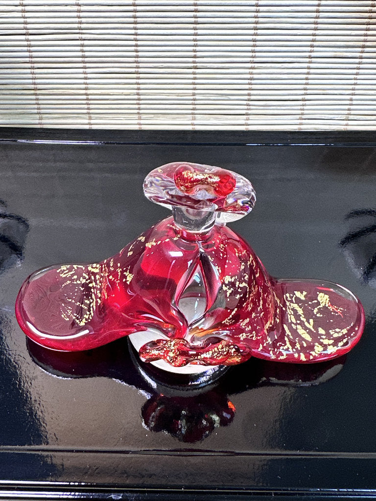 Pair of Japanese Gold Fleck Art Glass Bird Sculptures, King and Queen