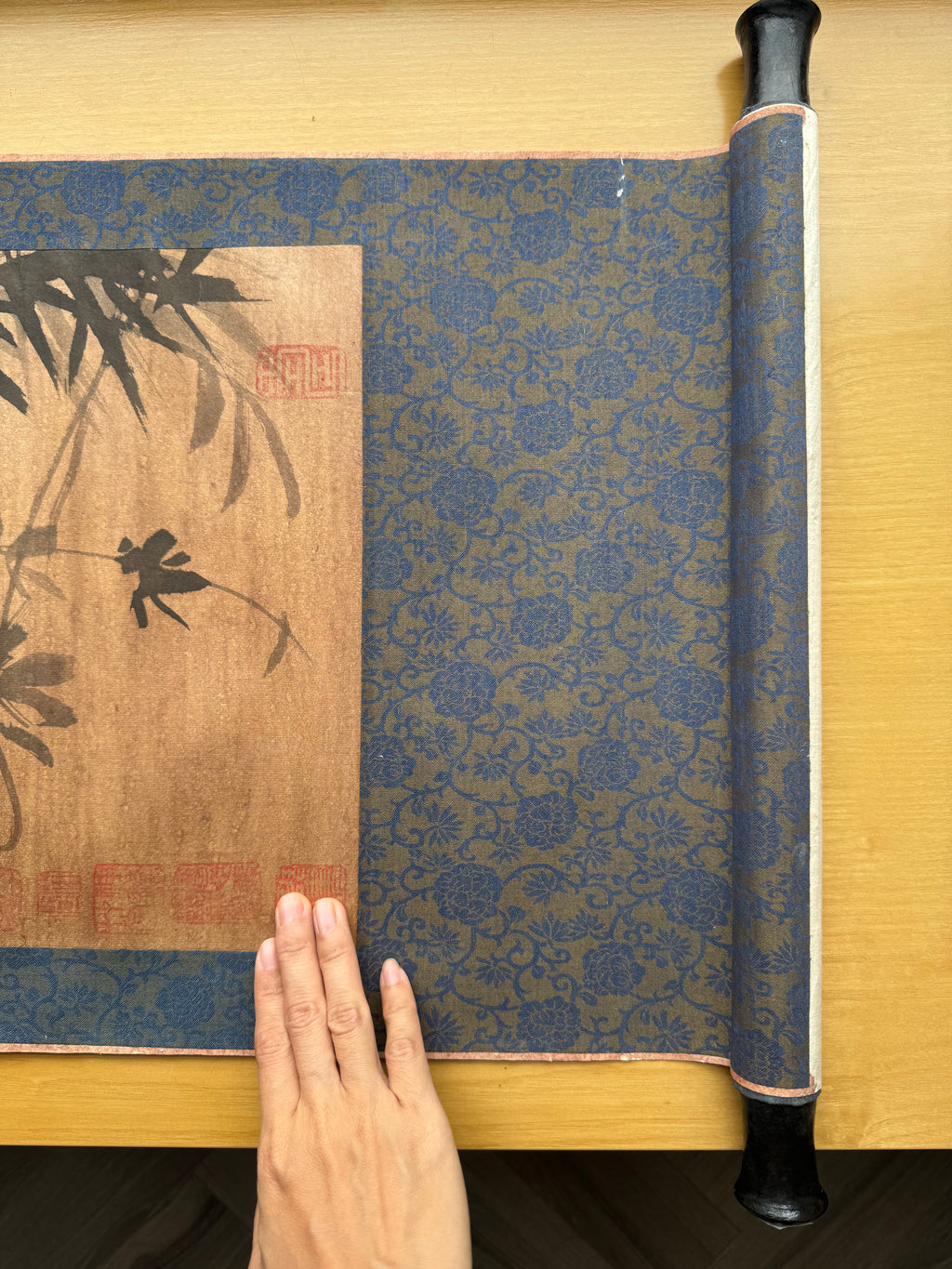 Vintage Japanese Hanging Scroll – Ink Bird on Bamboo Branch with Calligraphy